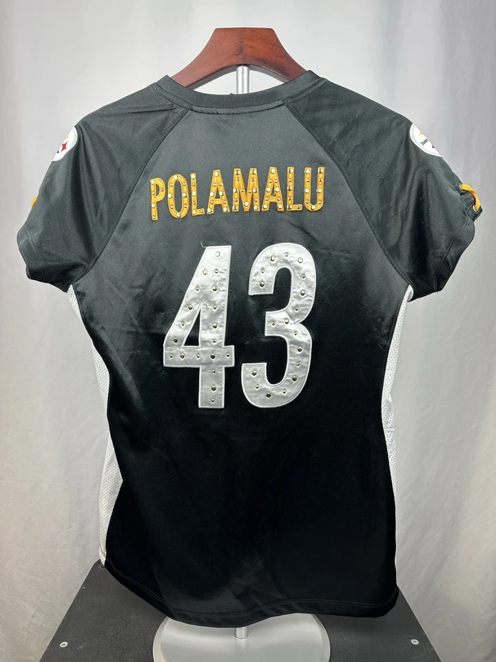 Camiseta para mujer Pittsburgh Steelers Troy Polamalu #43 letras tachonadas talla M Foto 3 de 4