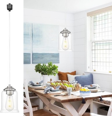 H-Type Track Pendant Light, Clear Glass Shade, Fixture Hanging, Brushed Nickle