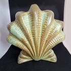Frankoma Pottery Prairie Green Clamshell Vase. 7 x 7 Inches Made Of Sapulpa Clay