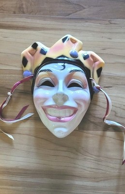 Vintage 90s Clay Art Decorative Masquerade Jester Wall Decor Mask
