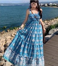 ZARA NEW WOMAN LONG PRINTED DRESS STRAPPY RUFFLED HEM BLUE SIZE xS 5598/241