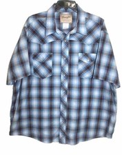 Wrangler Men's Plaid Short Sleeve Size 2XL Pearl Snap Western Shirt Blue