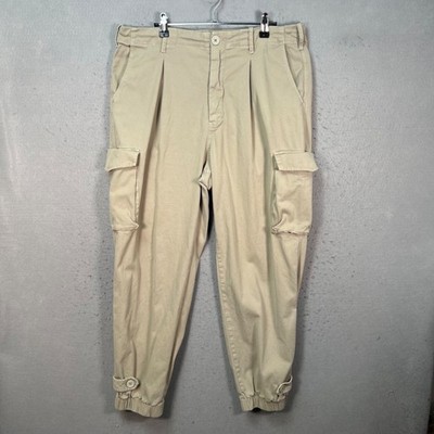 Monrow Mens Size Large Beige Cargo Pants With Elastic Cuffs Large