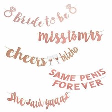 Bride To Be Ring Miss To Mrs Glitter Banner Bunting Hen Party Wedding Rose Gold