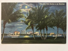 Palm Beaches In The Moonlight w/ Boats in the Bay West Palm Beach FL Postcard