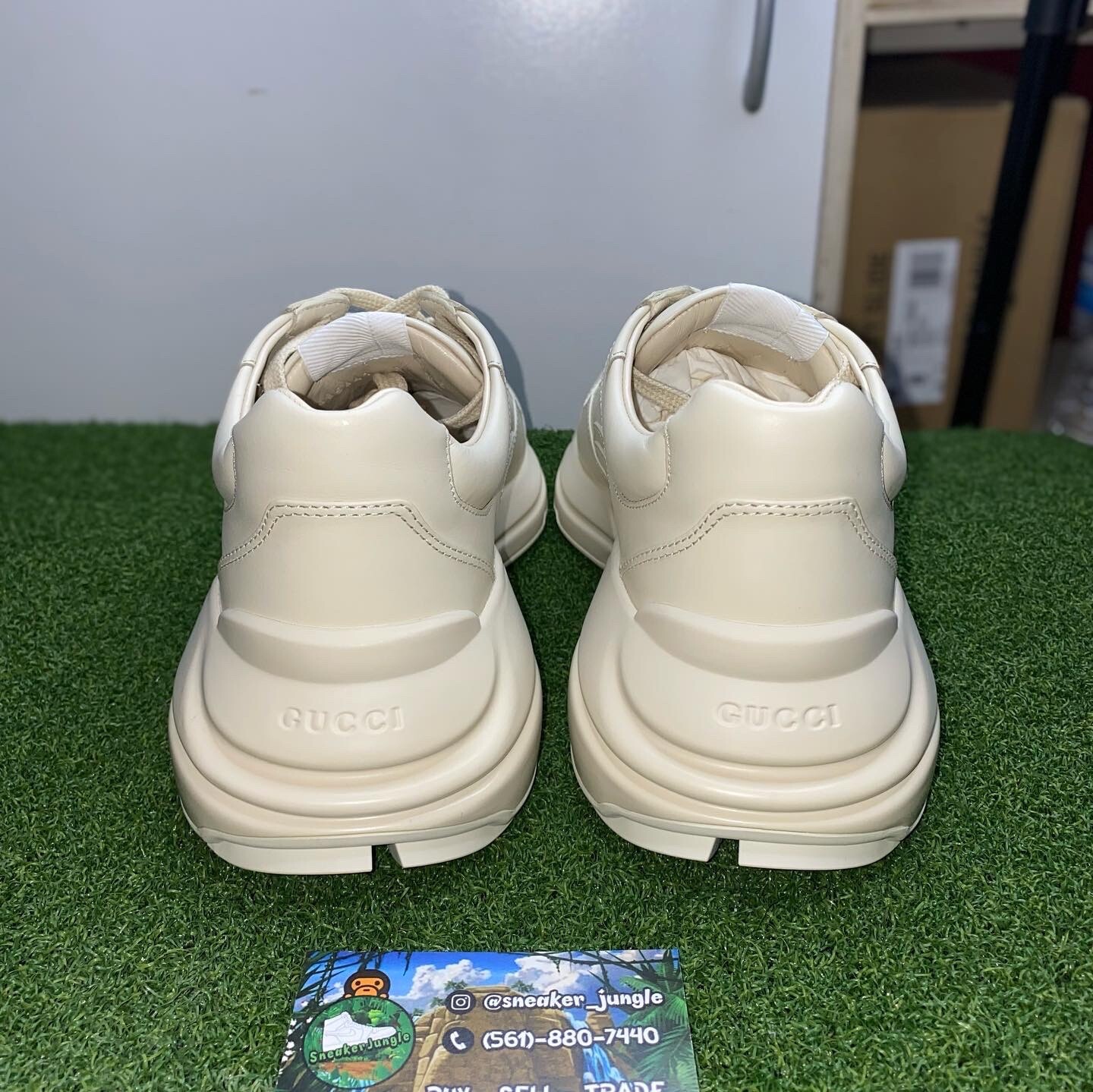 Men's The North Face X Gucci Beige Leather Rhyton Sneakers image 6