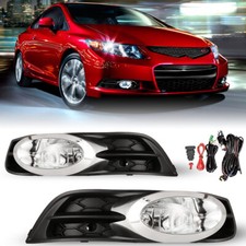 2012 2013 Fog Lights Halogen For Honda Civic Coupe Clear Bumper Driving Lr