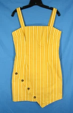NWT &MERCI Mustard Yellow STRIPED Button Detail JUMPER SHEATH MINI DRESS Sz L