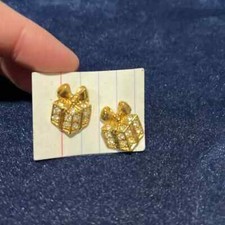 Vintage Signed Avon Gold Tone Rhinestone Christmas Gift Present Pierced Earrings