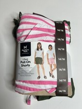 NWT Member's Mark Girl's 2-Pack Pull On Shorts Green/Pink Stripe 14/16