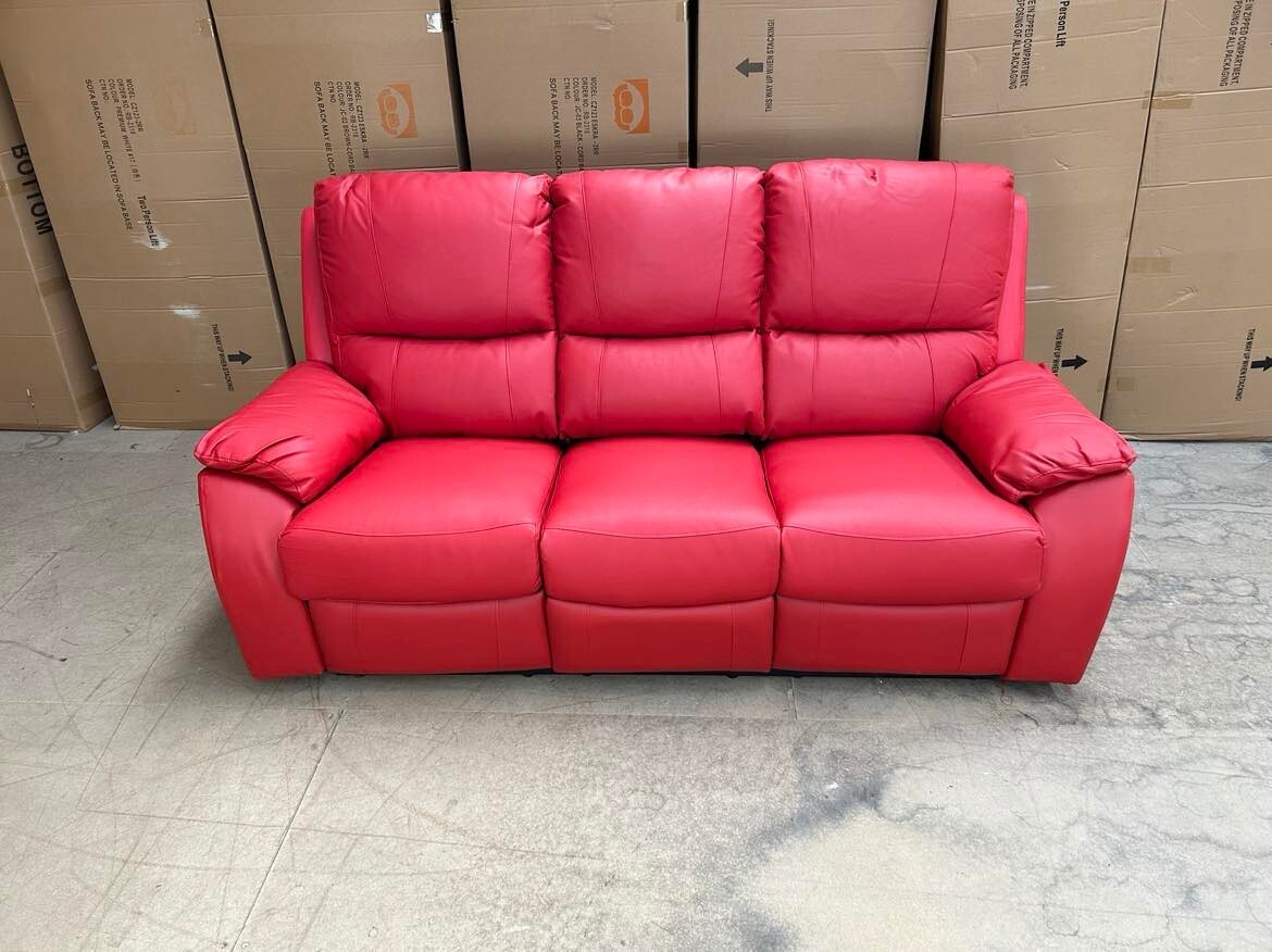 EXDISPLAY Model 3+2 Seater L Red recliner sofas in Faux Leather
