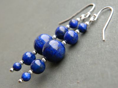 Lapislazuli Abschluss Runde Edelstein & 925 Sterlingsilber Long Drop Ohrringe