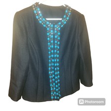Anthracite By Muse Blazer Black W/ Beaded Trim Size 14
