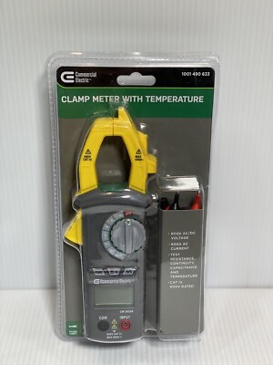 Commercial Electric Clamp Meter w/Temperature~ 600V AC/DC Voltage~ 600A