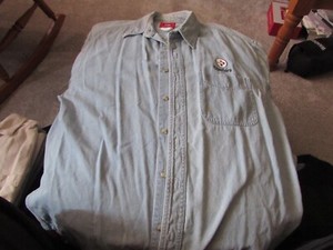 NFL Pittsburgh Steelers Men's Denim Button Down Long Sleeve Shirt Size Large
