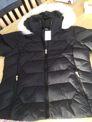 Black Faux Fur Hood Short Padded Jacket 
