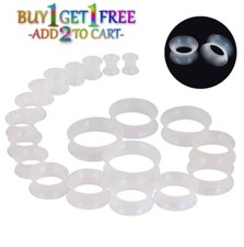 Pair 8g-40mm Clear Silicone Earskin Tunnels Double Flare Gauges Thin Flesh 3018