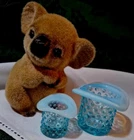 FENTON BLUE OPALESCENT HOBNAIL TOP HAT SET EARLY 40's  with VHTF TINY 1.5" HAT