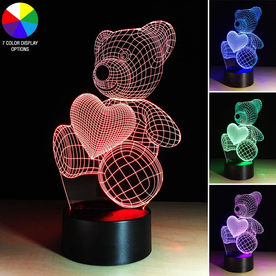 Luz de noche de mesa LED 3D para dormitorio regalo día de San Valentín para esposa mamá niña niños Foto 2 de 4