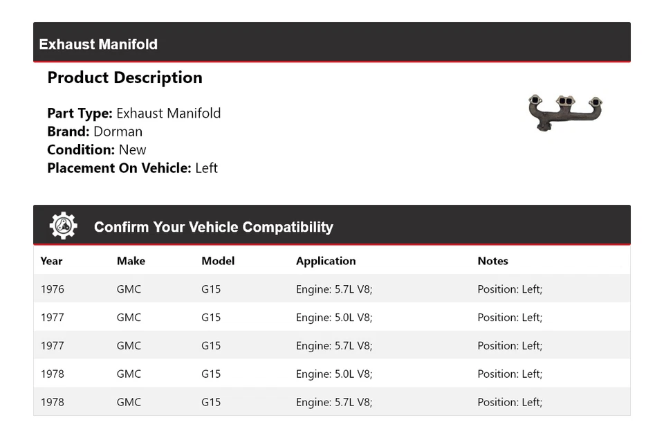 Coletor de escape esquerdo 1977-1978 GMC G15 Dorman 1977 - Imagem 2 de 4