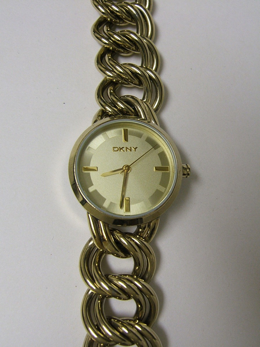 W) DKNY GOLDTONE DOUBLE LINK BRACELET WATCH NY4538 PRE-OWNED  display picture 3