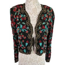 Niteline By Della Roufogali Floral Sequin Jacket Size L Christmas New Year