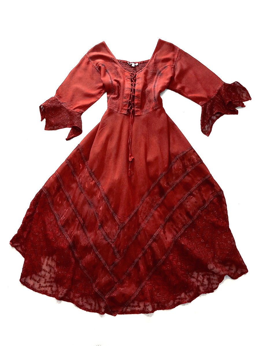 Crimson Red Victorian Peasant Dress FREE SIZE Sapogee… Gem