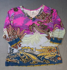 Parsley  Sage Top Two Sided Vibrant Artsy Tunic Purple Blue Floral Womens Sz L