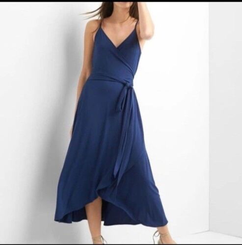 Gap Womens Navy Blue Jersey Knit Stretch Cami Belted Wrap Dress Sleeveless NEW S