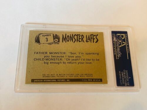 Monster Laffs Universal Horror Card 1966 TCG PSA 6 See Me Angry #3 Evil Mask vtg - Picture 3 of 3