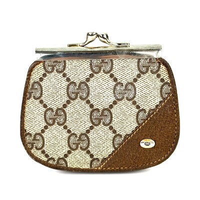 Vintage Gucci GG Canvas PVC leather Brown coin case purse kisslock 