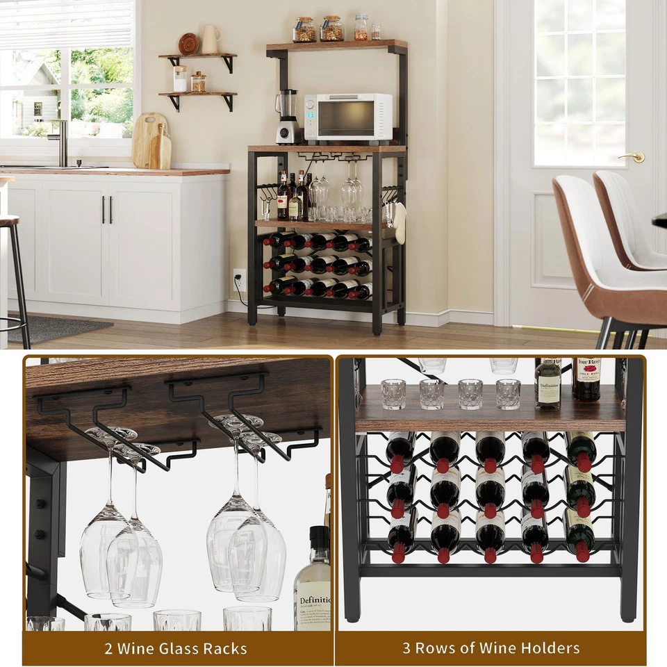 Wine Kitchen rack Table with Glass Holder and Wine Storage Space Saving Cabinet - Image 4 of 4