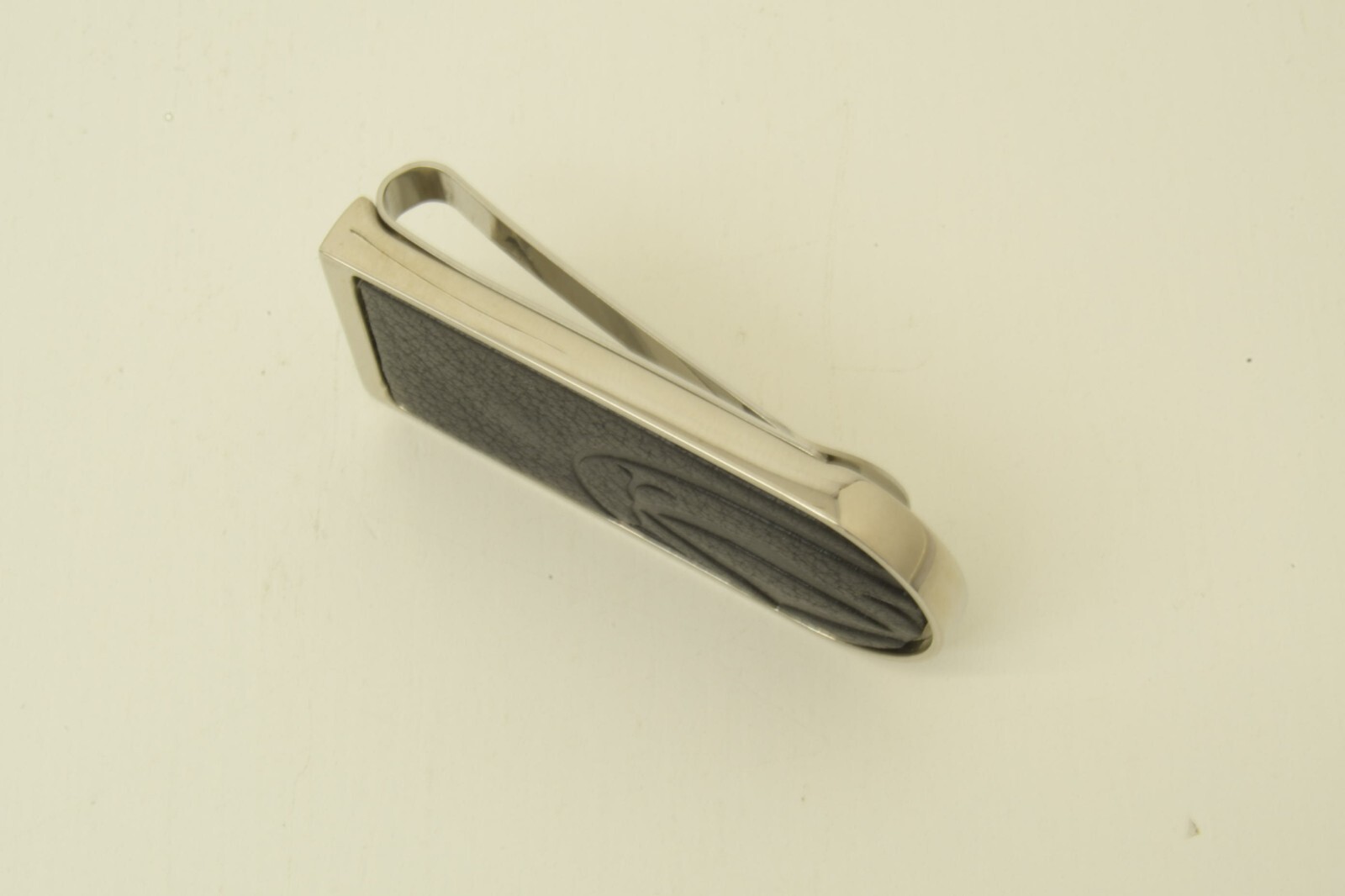 Authentic Cartier Double C Decor Logo Money Clip SS Black Leather Accessory image 3