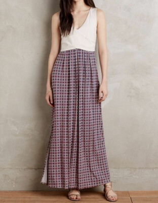 NWT Anthropologie Elysian Maxi Dress XS Pink Print Maeve Stretch Colorblock  | eBay