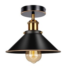Semi Flush Ceiling light Fitting Metal Black Cone Shade Kitchen Living room Lamp