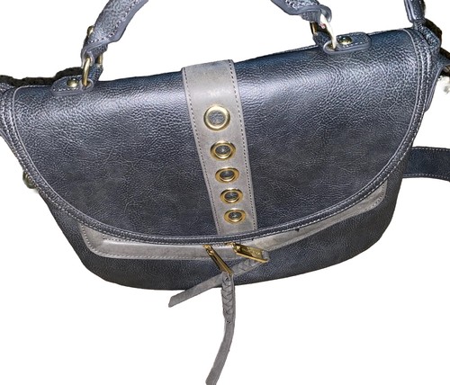 Grand sac à main Steve Madden gris clouté doré fermeture éclair plusieurs poches - Photo 3/9