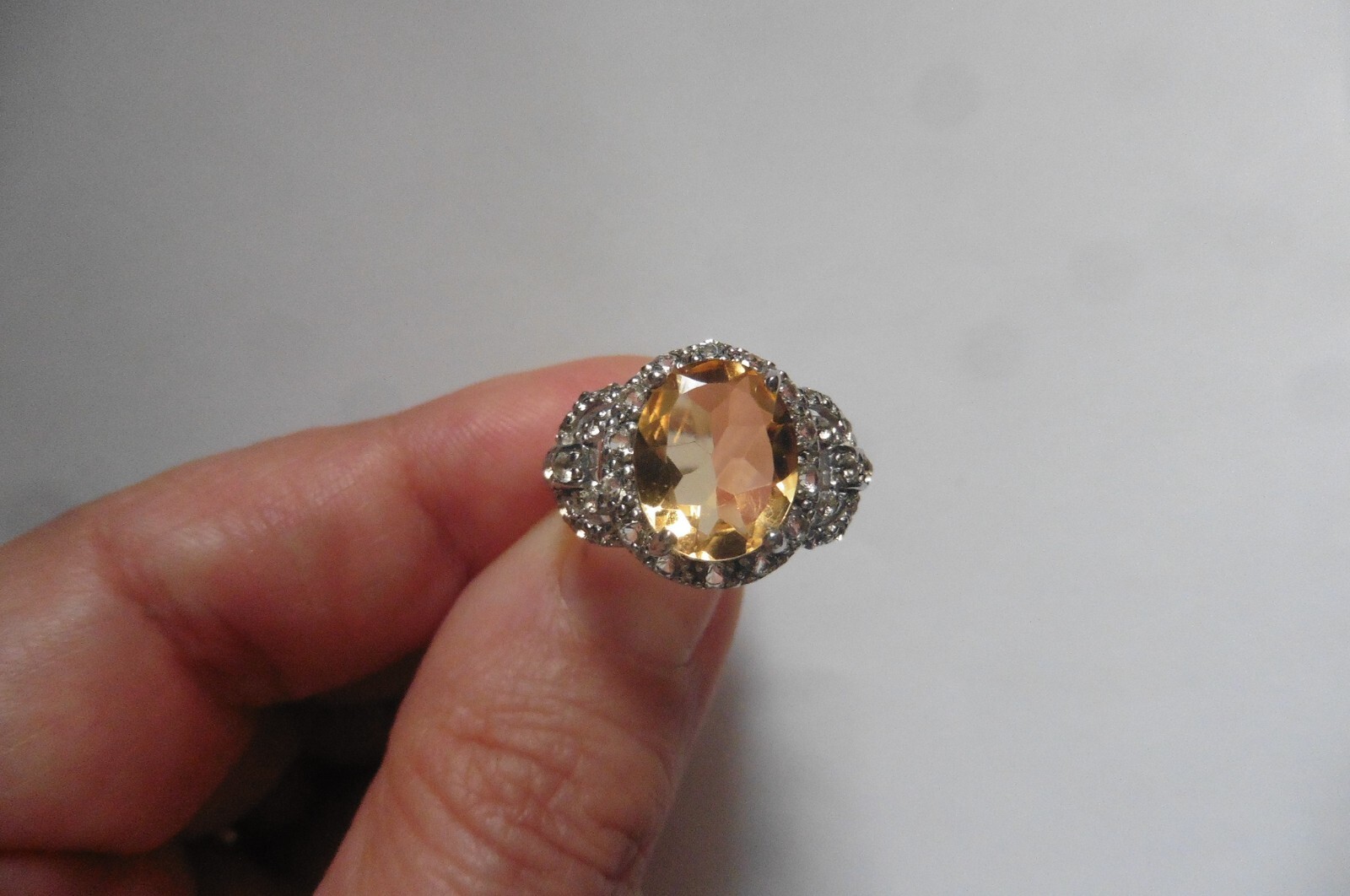 Bague Art Déco argent 925 citrine taille 54 anti-ternissement pour peau sensible