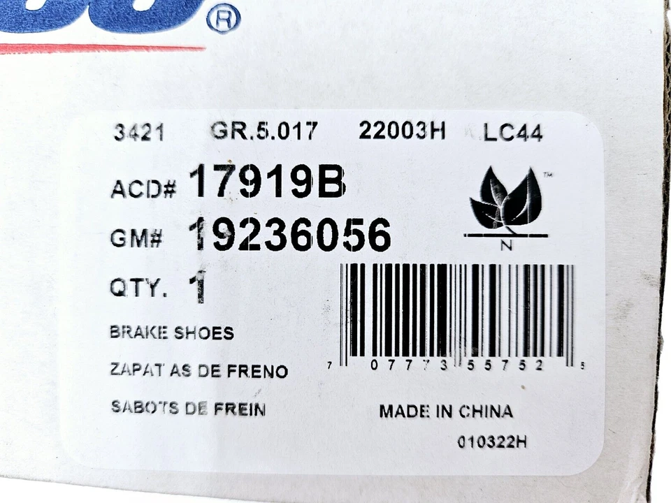 Комплект профессиональных склеенных задних барабанных тормозных колодок ACDelco 17919B - Изображение 2 из 4