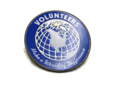Volunteers Make A Difference Lettered Pin Globe White Blue & Silver Tone
