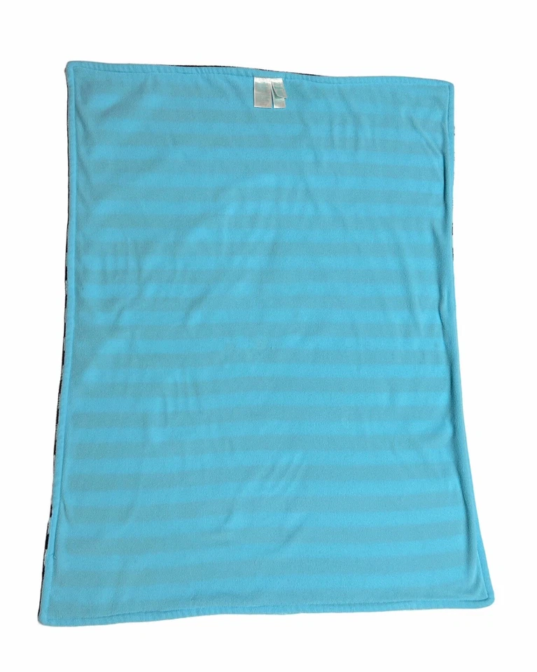 TAGGIES Plush Baby Toddler Blanket Blue Navy Striped Embroidered Dinosaur 29x38” - Image 3 of 4