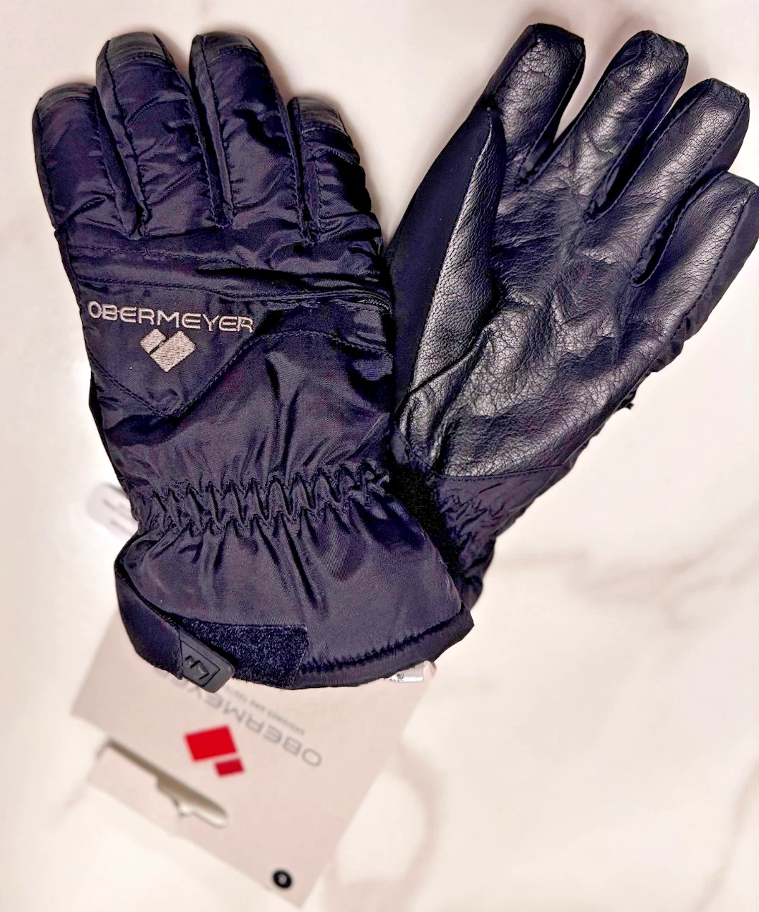 Obermeyer Lava Gloves Black Leather Palm Ski Snowboard Insulated Size L