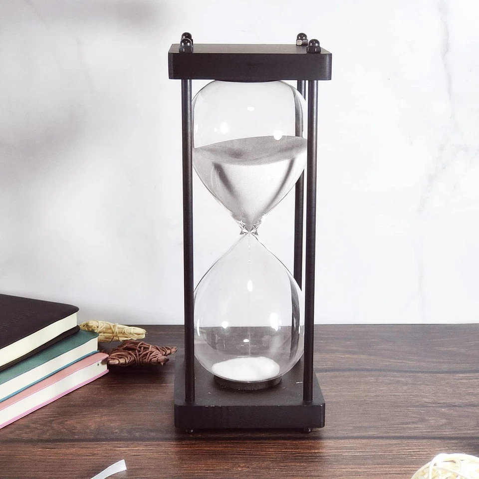 Temporizador de ampulheta grande 60 minutos, moldura preta decorativa sandglass com branco... - Imagem 3 de 4