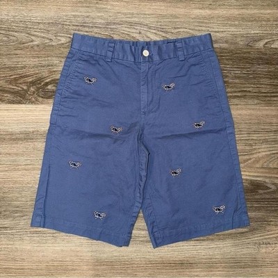 Vineyard Vines Boys Blue Holiday Candy Cane Whale Embroidered Chino Shorts 14