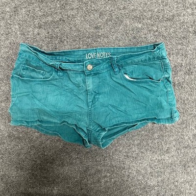 Love Notes Shorts Womens Size 9/10 Teal Blue Studded Pinstripe Low Rise
