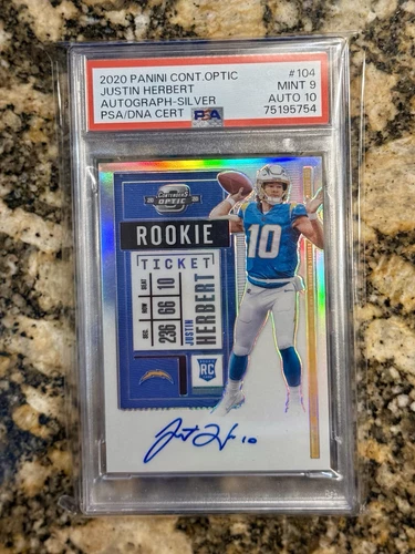 2020 Contenders Optic Justin Herbert Rookie Ticket Auto Silver /50 PSA 9/10 Auto