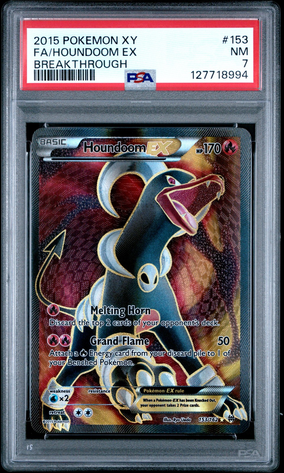 2015 Pokemon Xy Breakthrough Houndoom EX #153 Fa Full Art New Cert PSA 7