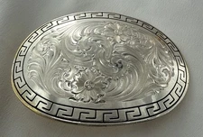 Montana Silversmiths Belt Buckle Large Floral Scroll Engraved Silver Plate