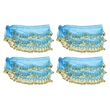 4Pcs Belly Dance Hip Scarf 55  x 9  , Women's Belly Dance Skirt, Blue