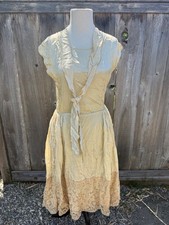 1920s Ivory Satin and Lace Drop Waist Art Noveau Dress