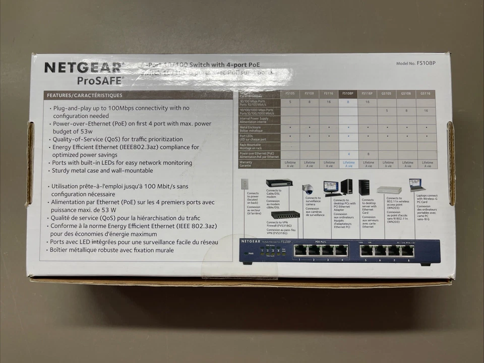 Netgear Prosafe FS108P Blue Fast Ethernet 8 Port Network Switches OPEN BOX - Image 3 of 4